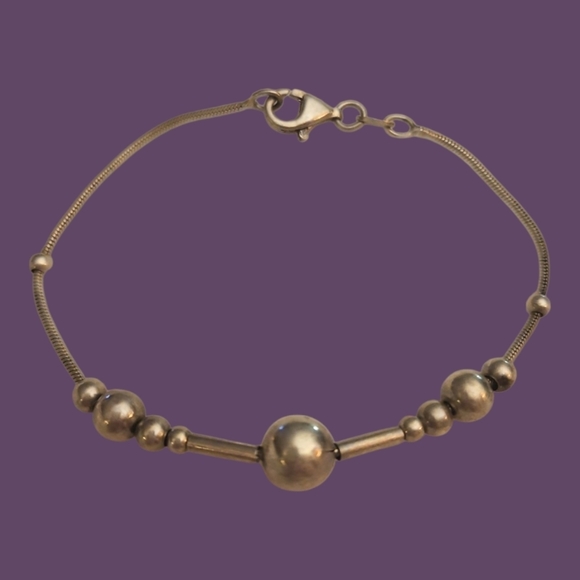 Vintage Sterling Silver Beaded Snake Chain Bracelet - Picture 1 of 7